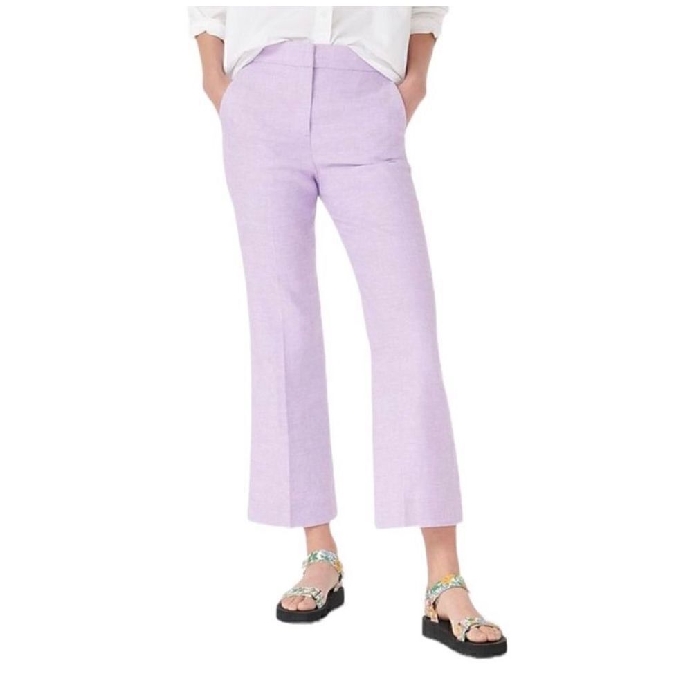 J. Crew Hayden Cropped Linen Blend Lilac Flared Spring Pants Women’s Size 4